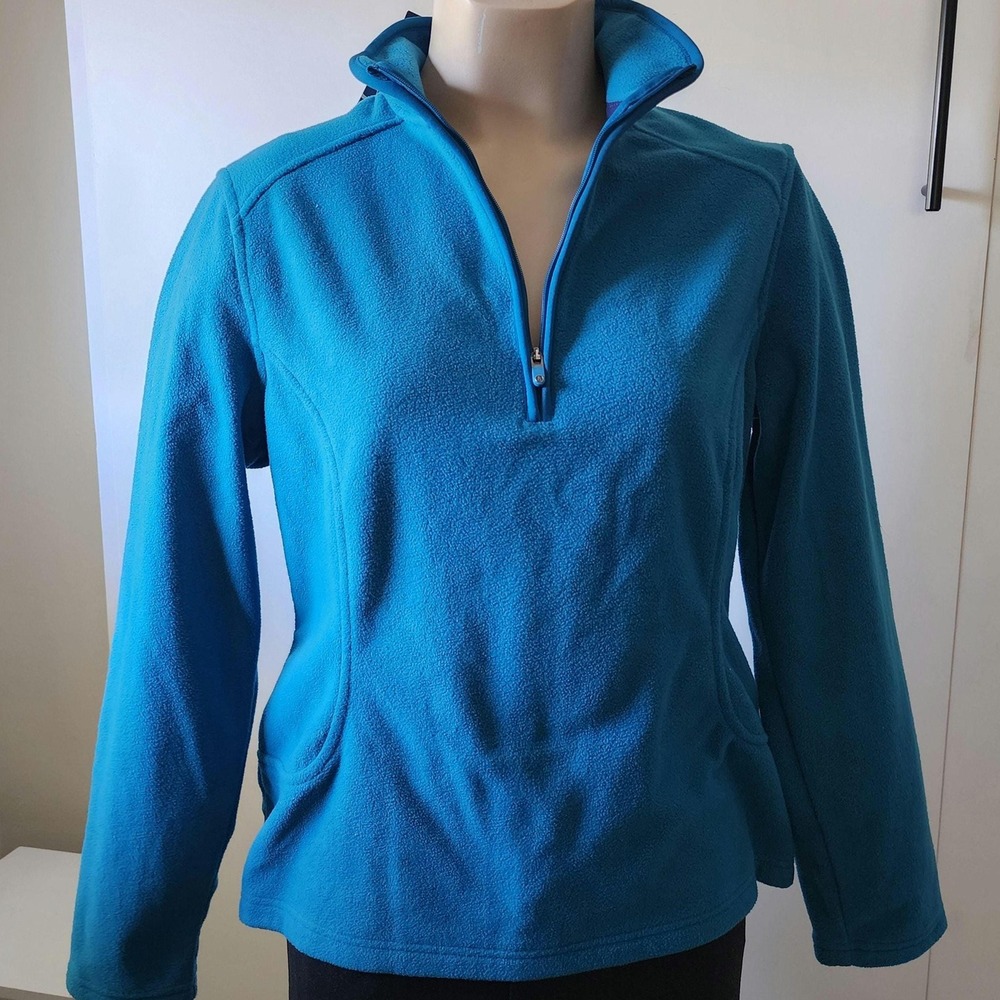 S/P Lands' End teal blue fleece pullover 1/4 zip pullover women's petite small